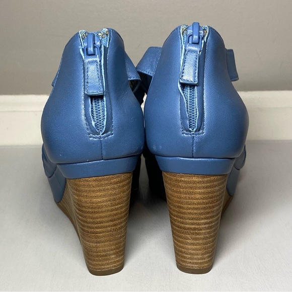 Cole Haan Wedge Sandals Women’s Size 8 B Dusty Blue Open Toe Shoes Zip Up Back - Picture 9 of 16